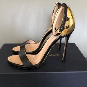 Sergio Rossi Black & Gold Sandals